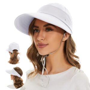 sun hat womens summer beach hats wide brim packable sun visor with uv protection golf hat with ponytail hole white sunhat cap