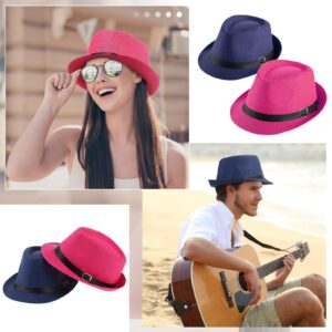 Mepase 16 Pcs 1920s Straw Hats Bulk Men Women Short Brim Caps Dress Hats Panama Style Hat Trilby Hats Western Straw Hats Colorful Party Hats Sun Hat for Summer Camping Garden Beach Fishing