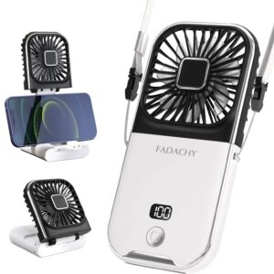 Mini Fan Portable Handheld Fan Rechargeable Small Battery Operated Personal Fan all in 1 as Power Bank, Phone Holder, Hand Held Fan, Mini Desk Fan, Travel Fan, USB Fan, 3000 mAh, 4 Speed, Neck lanyard