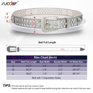 SUOSDEY Skull Rhinestone Belt for Men Women Sparkly Bling Diamond Sequin Studded Belt Western Cowgirl Cowboy Belt, Silver