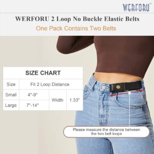 WERFORU No Buckle Elastic Stretch Belt for Women Men 2 Loop Buckle Free Invisible Belt for Jeans Pants 2 Pack,Fit 2 loop distance 7"-14"