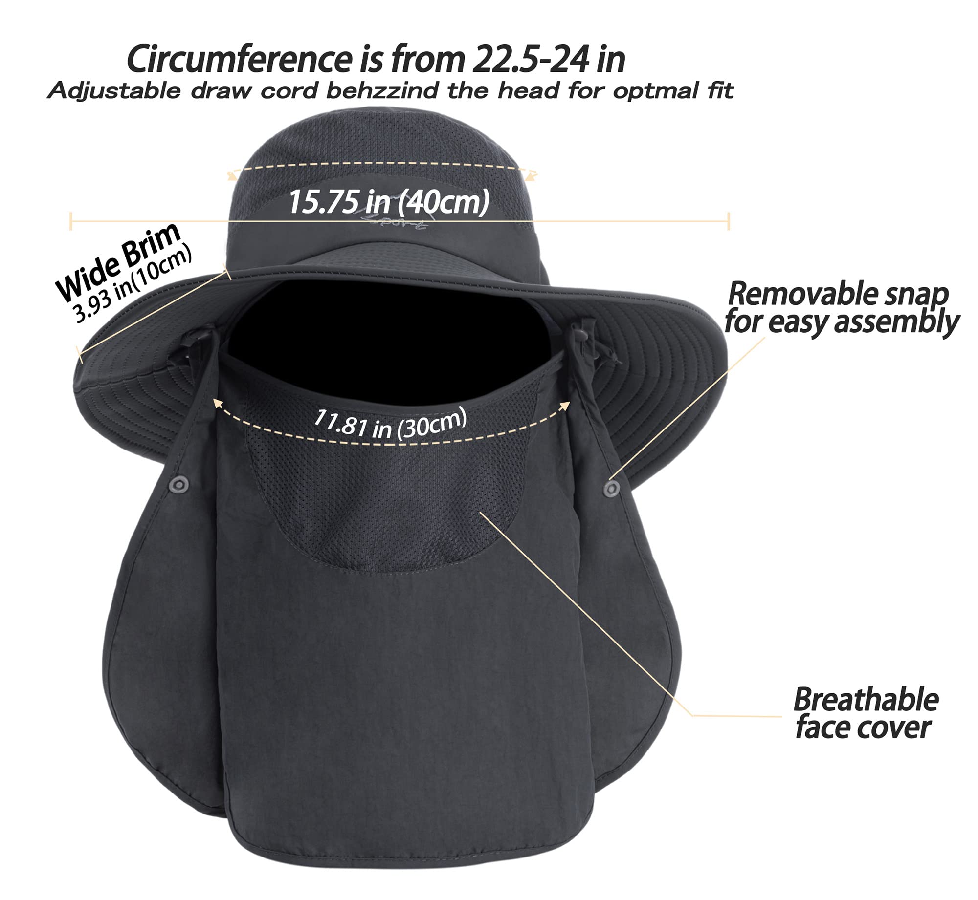 Sun Hat for Men Women, Summer UV Sun Protection Wide Brim Fishing Hat for Men with Face Cover & Neck for Hiking