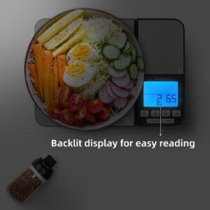 BOMATA Dual Platform Digital Kitchen Scale with Two Precision 0.1 g & 0.01 g/0.001 oz, Max Capacity 11 lb/5 kg, Food Scales Grams and Ounces with Stainless Steel, Backlit LCD