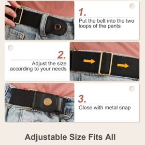 WERFORU No Buckle Elastic Stretch Belt for Women Men 2 Loop Buckle Free Invisible Belt for Jeans Pants 2 Pack,Fit 2 loop distance 7"-14"