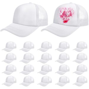 vabean 24 pack sublimation blank cap trucker mesh cap unisex plain blank baseball hat for diy embroidery sublimation printing (white)