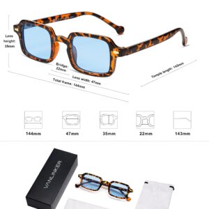 VANLINKER Retro Rectangle 90s Sunglasses for Women Men Trendy Small Square Vintage Shades VL9749 Tortoise/Blue Tinted Lens