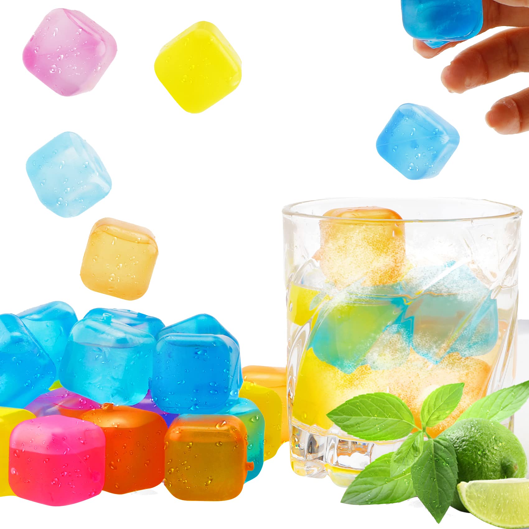 Reusable Ice Cube for Drinks, Square Plastic Ice Cubes 20 Pack, Refreezable Plastic Ice Cubes Without Diluting, Easy to Use Washable Non-Melting Fake Ice Cube for Coffee, Whiskey, Cocktails, Colorful