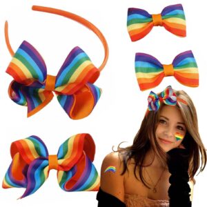 iheojaoc rainbow hair headband pride day hair bow with clip candy hair accessories for women girls rainbow accessories for party (4 pcs)