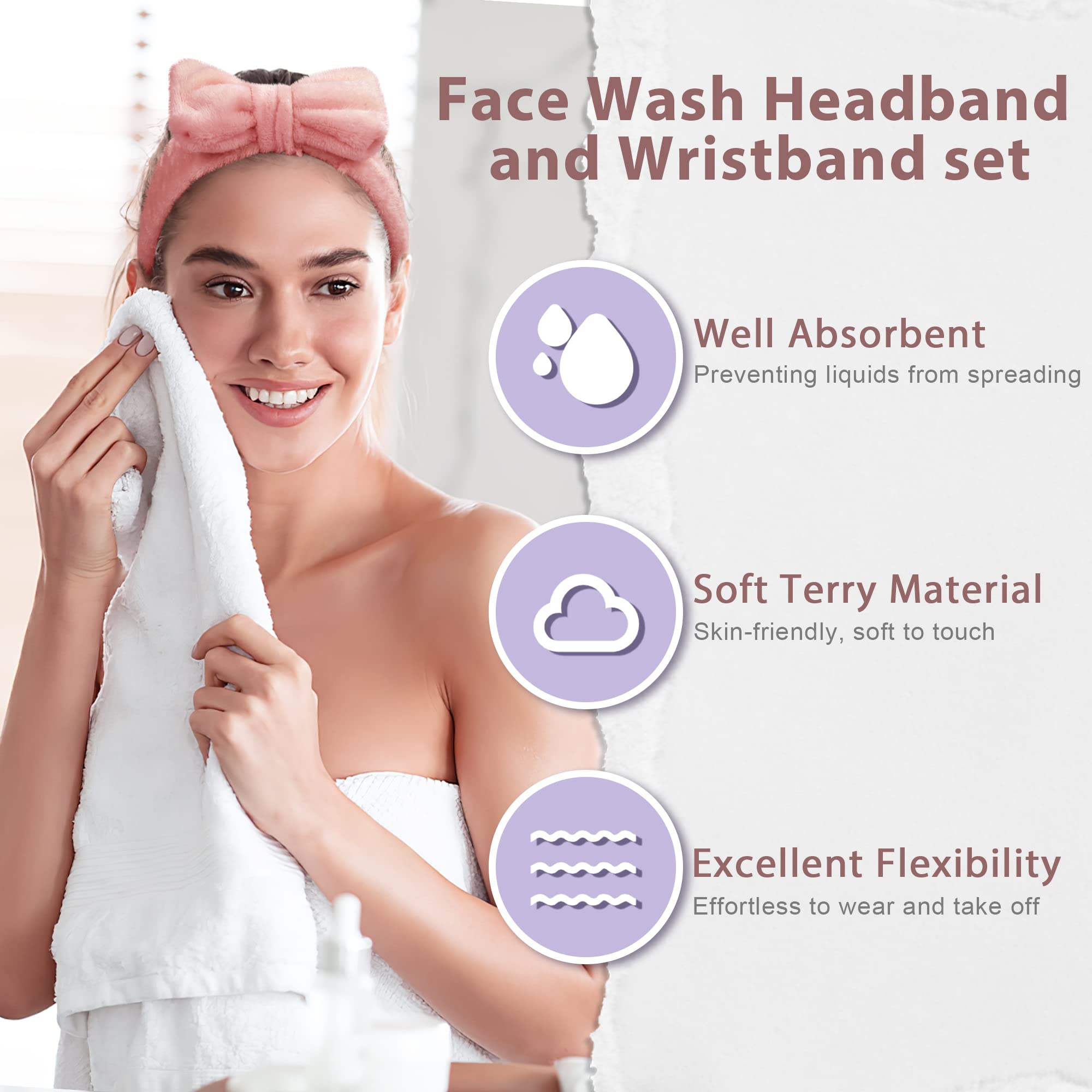 Crosize 7 Pack Headband and Wristband Set for Women - Spa Skin Care Terry Cloth Headbands and Towels for Makeup, Facial Care