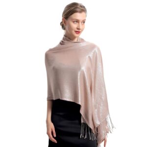 RonFoxi Rose Gold Sparkly Evening Shawls, Glittering Metallic Wraps and Scarves for Women Wedding Dresses (Rose Gold)