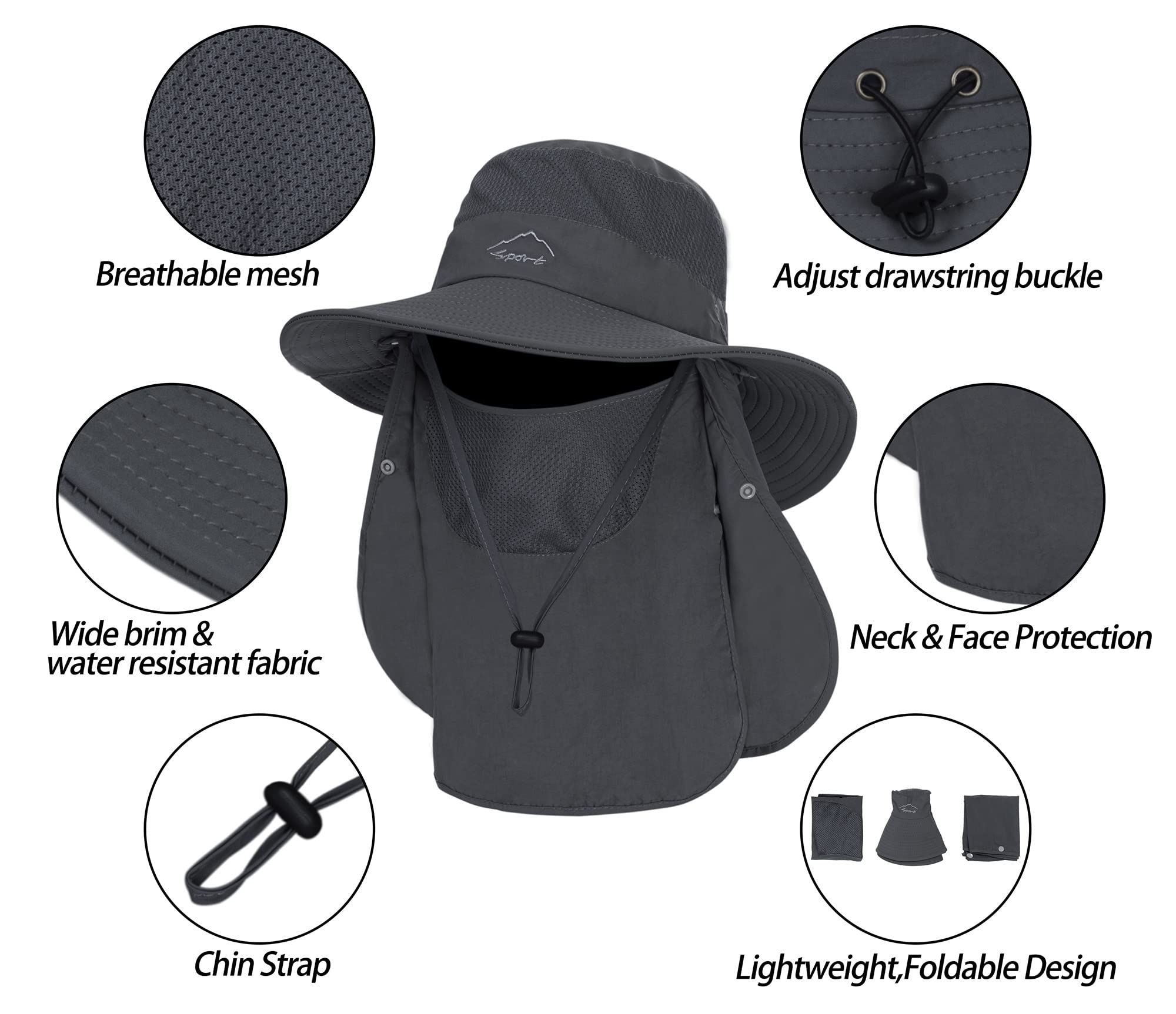 Sun Hat for Men Women, Summer UV Sun Protection Wide Brim Fishing Hat for Men with Face Cover & Neck for Hiking