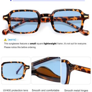 VANLINKER Retro Rectangle 90s Sunglasses for Women Men Trendy Small Square Vintage Shades VL9749 Tortoise/Blue Tinted Lens