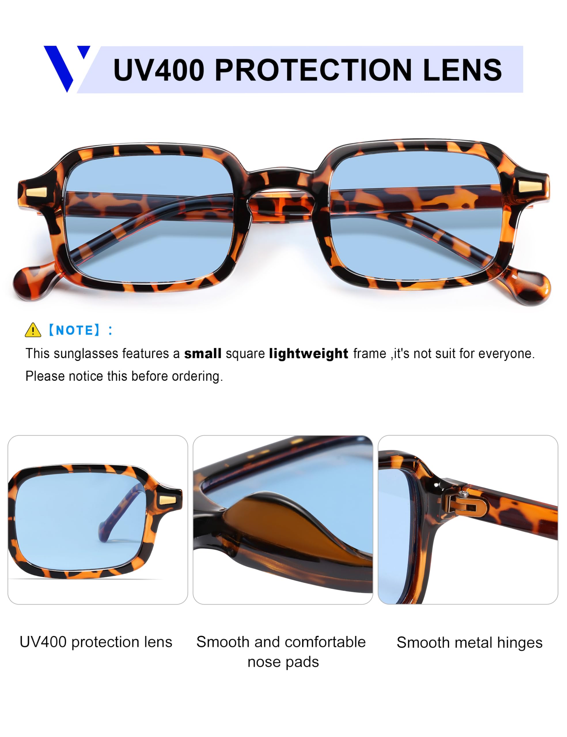 VANLINKER Retro Rectangle 90s Sunglasses for Women Men Trendy Small Square Vintage Shades VL9749 Tortoise/Blue Tinted Lens