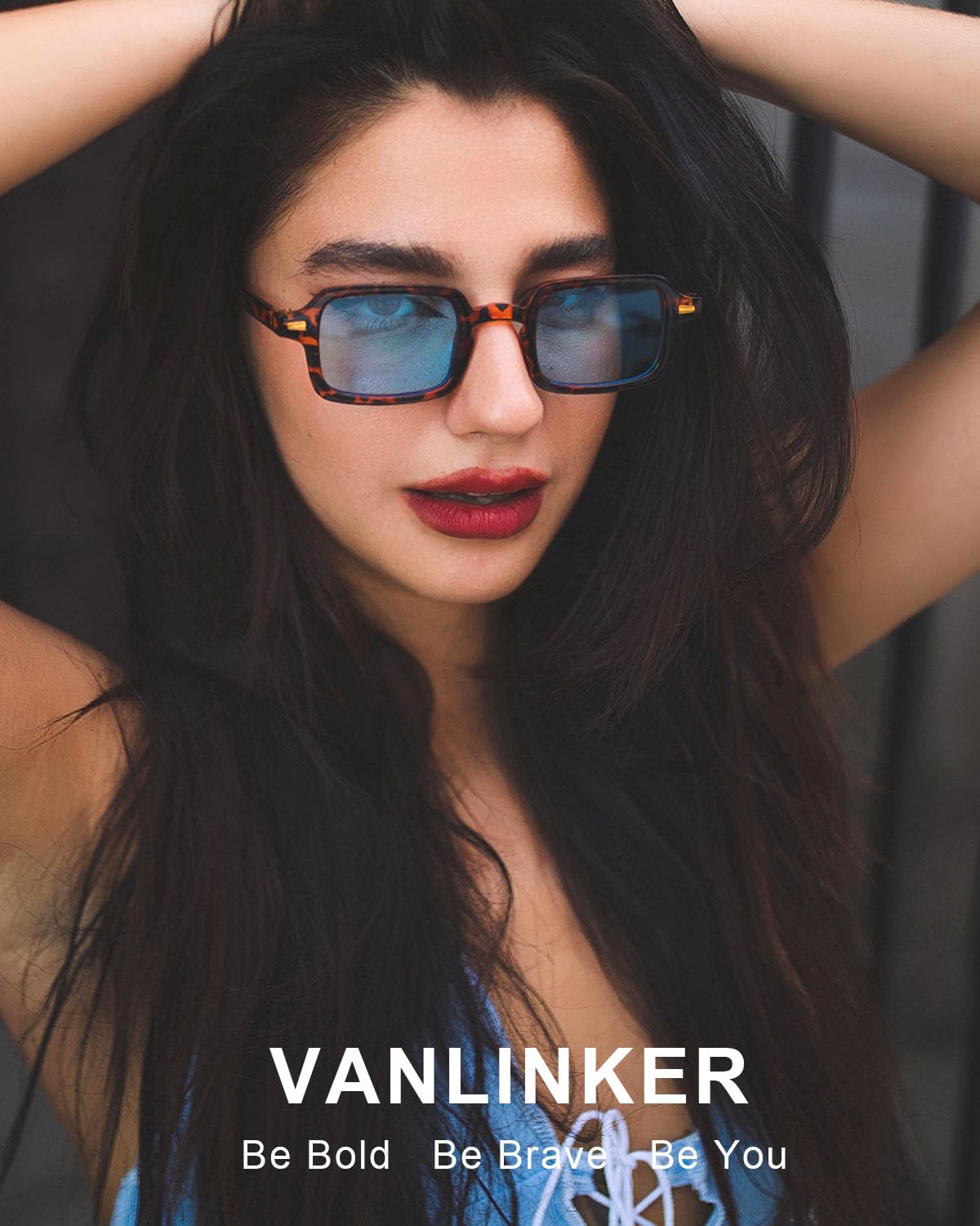 VANLINKER Retro Rectangle 90s Sunglasses for Women Men Trendy Small Square Vintage Shades VL9749 Tortoise/Blue Tinted Lens