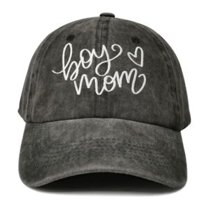 Hepandy Funny Boy's Mom Hat for Women, Embroidered Gifts Mama Baseball Cap, Distressed Washed Black Cotton Adjustable Hat