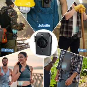 Stsase Portable Fan 10000mAh Rechargeable, Mini Waist Fan With Max 24H Working Time, 3 Speeds 5100RPM Strong Airflow Wearable Personal Clip Fan Belt Fan for Outdoor, Jobsite, Farms, Traveling, Fishing