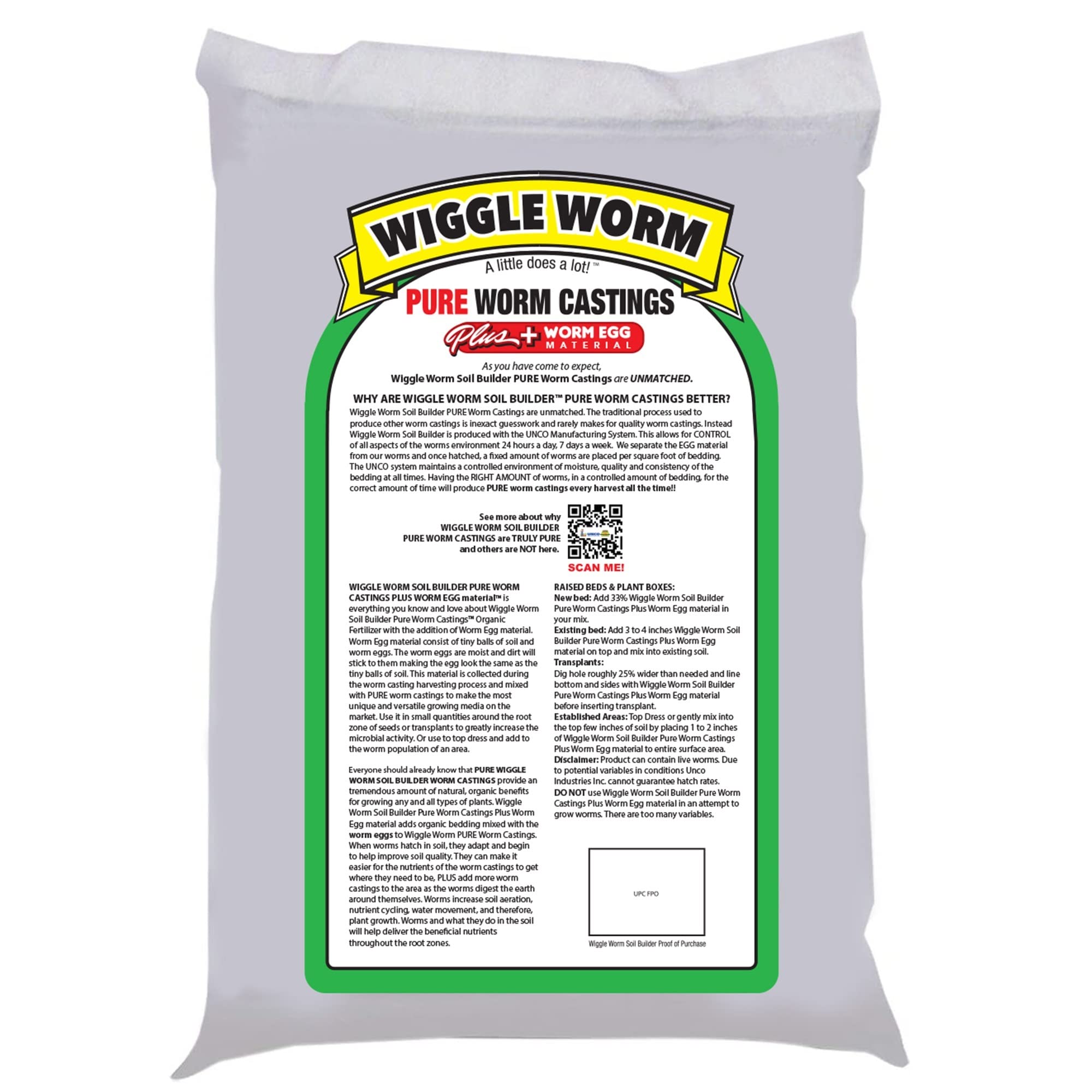 WIGGLE WORM Castings Plus Worm Egg Material, 40-Pounds - Fertilizer for Houseplants, Vegetables, and More - Earthworm Castings to Help Improve Soil Fertility and Aeration