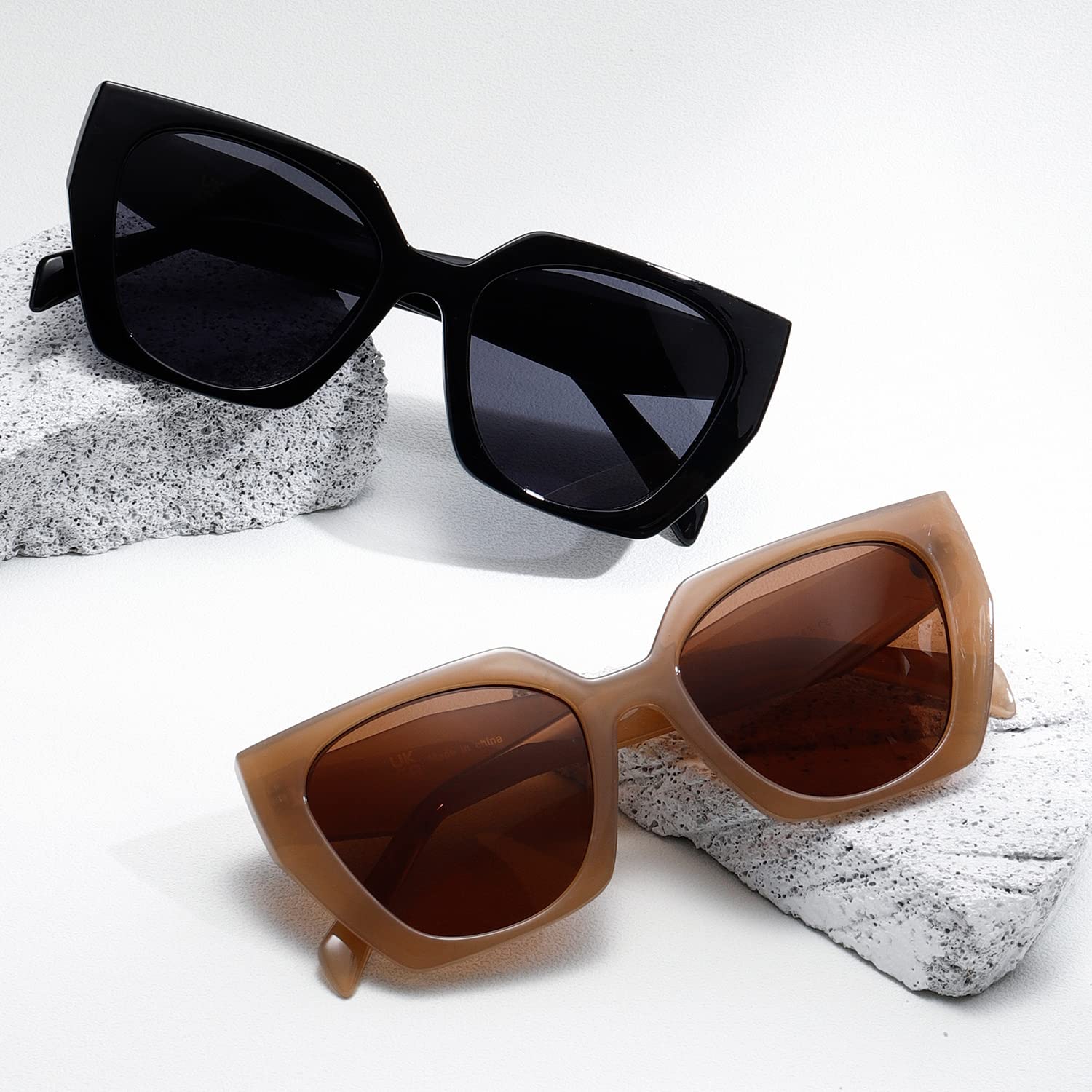 TIANYESY Retro Sunglasses Women and Men Square Trendy Show shades fashion vogue UV Protection sun glasses sunshade (Black/Black+Camel/Brown)