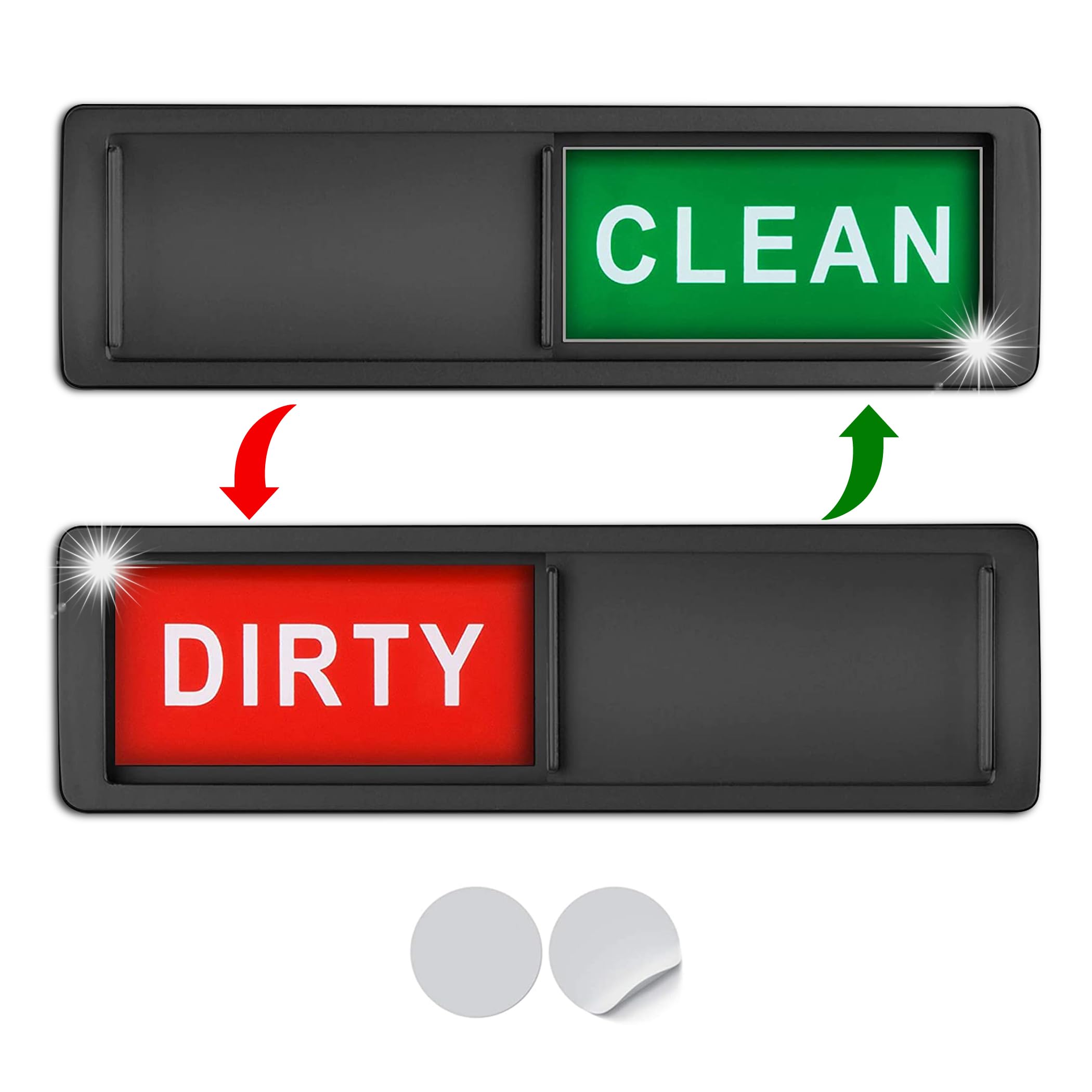 Premium Clean Dirty Dishwasher Magnet, Dirty Clean Sign for Dishwasher Easy to Read and Strong Slide for Changing Signs, Heavy Duty Magnet with Optional Stickers (Red & Green (Black))