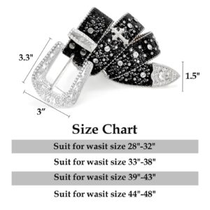 Balteus Women Men Rhinestone Belt,Fashion Western Cowgirl Cowboy Bling Studded Cross Leather Belt Diamond for Jeans Dress,Black,S,