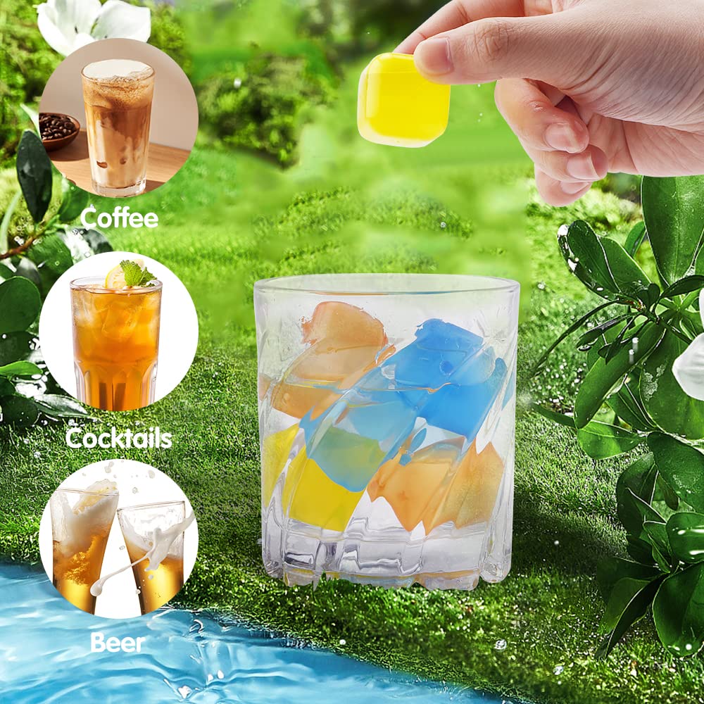 Reusable Ice Cube for Drinks, Square Plastic Ice Cubes 20 Pack, Refreezable Plastic Ice Cubes Without Diluting, Easy to Use Washable Non-Melting Fake Ice Cube for Coffee, Whiskey, Cocktails, Colorful