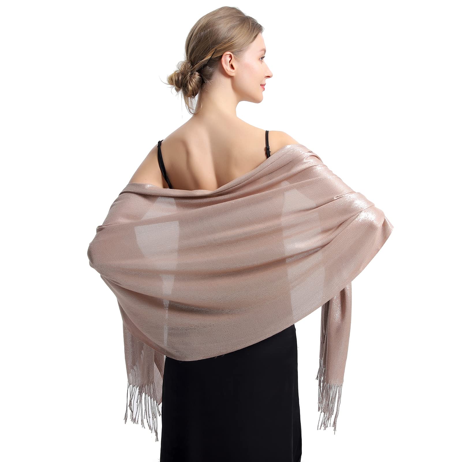 RonFoxi Rose Gold Sparkly Evening Shawls, Glittering Metallic Wraps and Scarves for Women Wedding Dresses (Rose Gold)