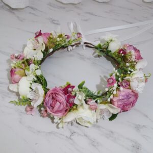 DreamLily Rustic Hippie Rose Crown Wreath Wedding Festival Floral Headpiece Flower Girl Headband DFS24 (Blush)