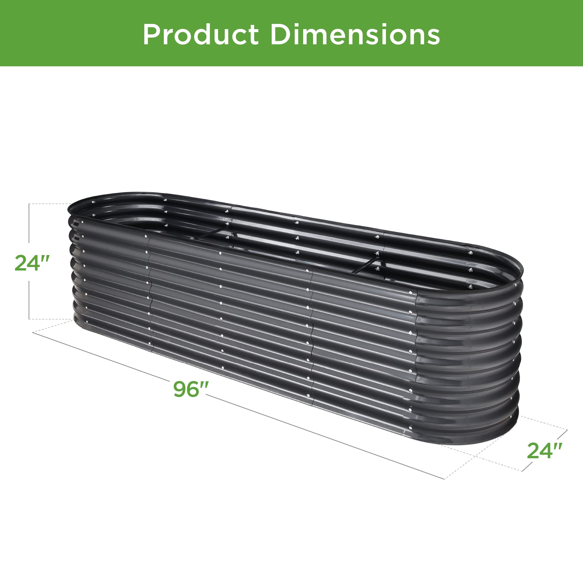 Best Choice Products 8x2x2ft Metal Raised Garden Bed, Oval Outdoor Deep Root Planter Box for Vegetables, Herbs w/ 4 Support Bars, 215 Gal Capacity - Charcoal