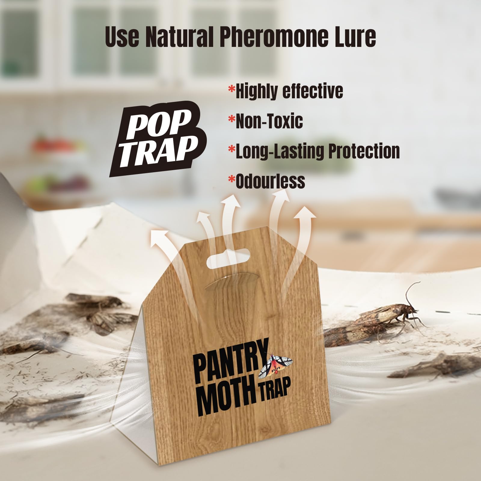 POPTRAP 10 Pack Pantry Moth Traps, Non-Toxic Glue Moth Trap for Food and Cupboard, Traps with Natrual Pheromones, Wood Grain Appearance for Pantry Moths