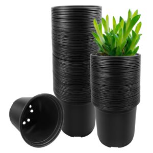 raookif 100 pack nursery pots, 4 5 6 inch nursery pot for plants, plastic plant pots with drainage holes, garden flower pots for transplanting, succulents, cuttings, seedlings(4inch,100pcs)