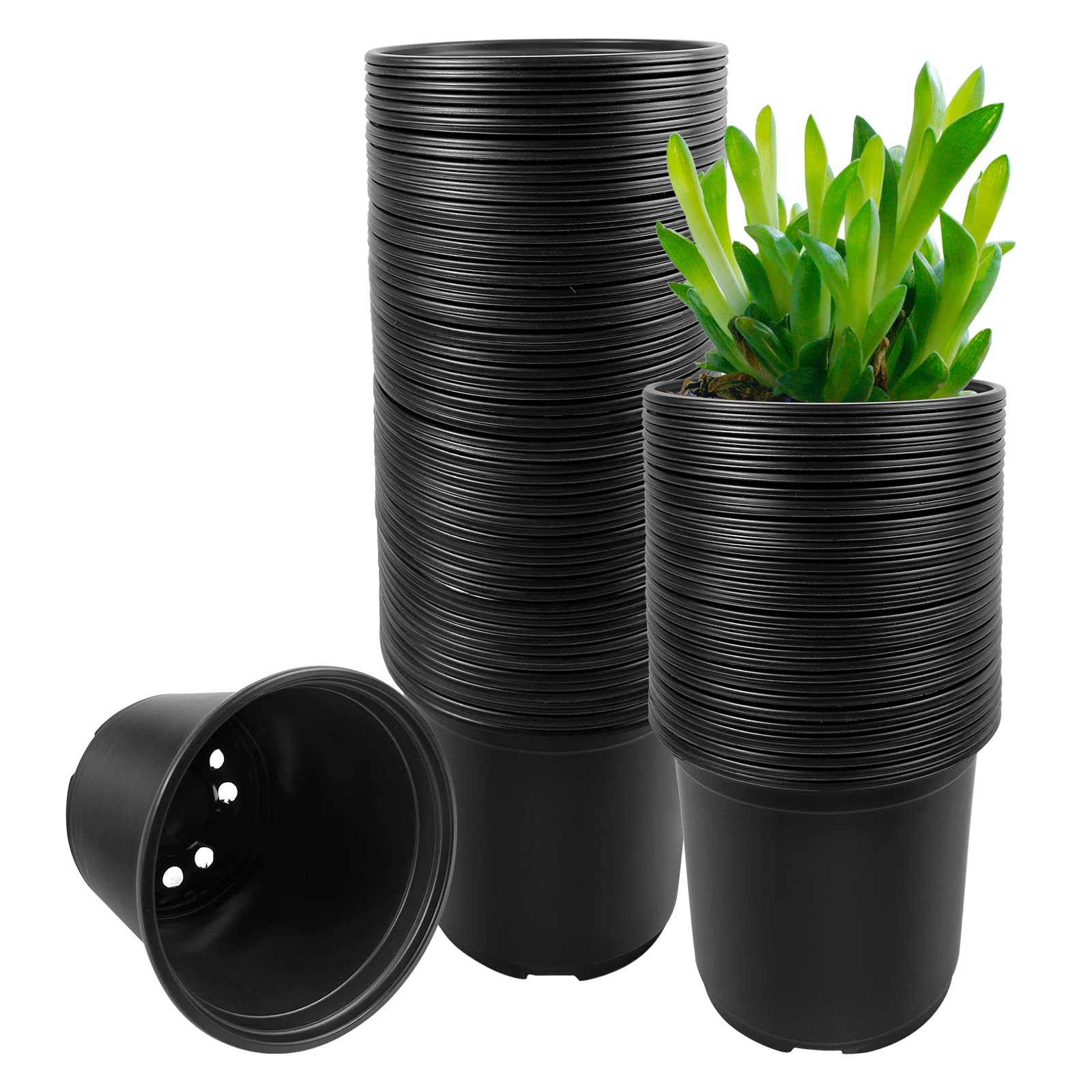 RAOOKIF 100 Pack Nursery Pots, 4 5 6 Inch Nursery Pot for Plants, Plastic Plant Pots with Drainage Holes, Garden Flower Pots for Transplanting, Succulents, Cuttings, Seedlings(4inch,100pcs)