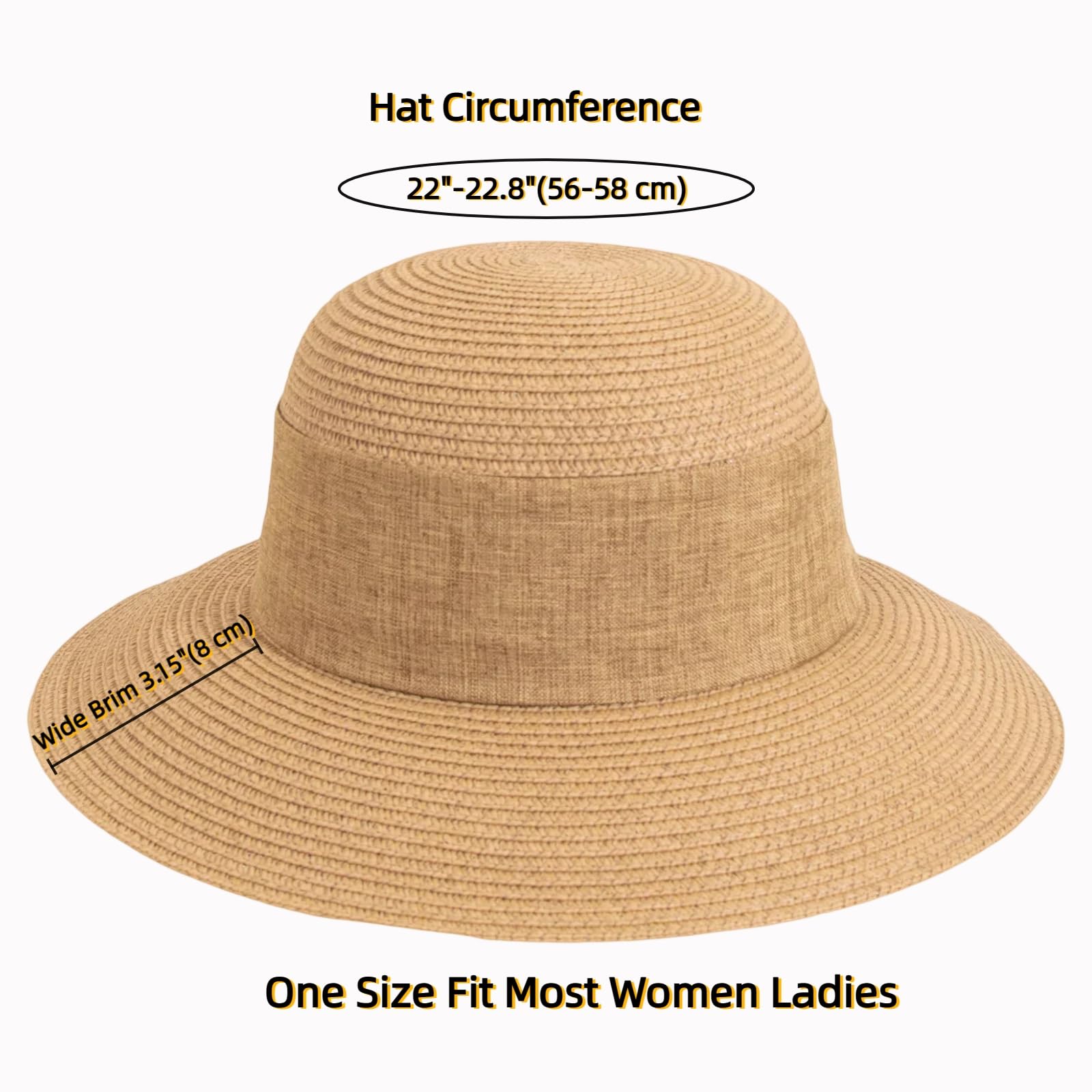 Cmprvgd Women Beach Sun Hats Summer UV Protection Straw Hat Foldable Packable Wide Brim Travel