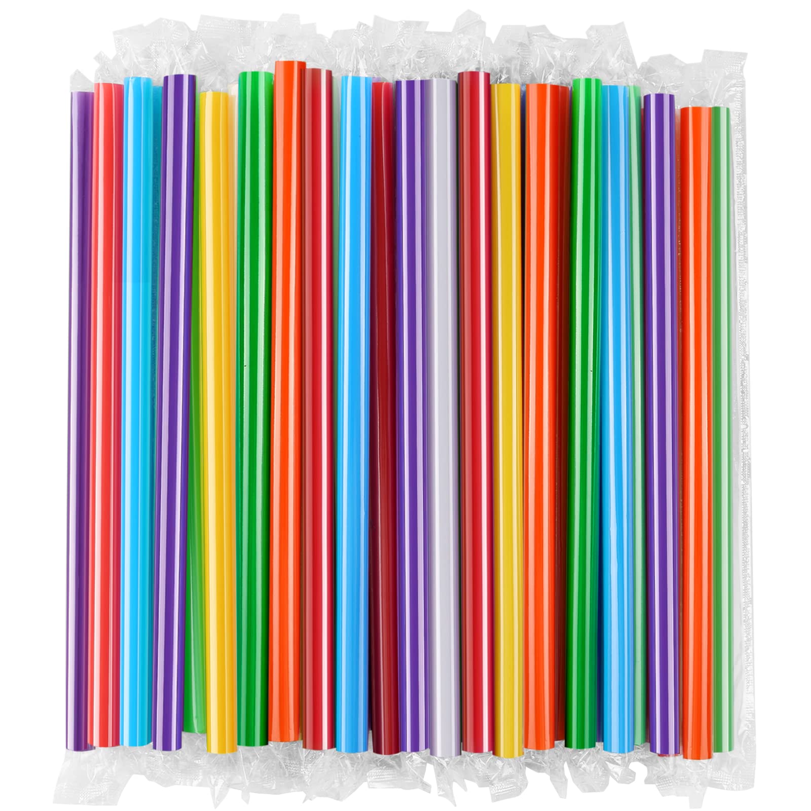 [Individually Wrapped] 100 Pcs Disposable Jumbo Smoothie Straws, Wide-mouthed Multi Colors Milkshakes Plastic Drinking Straws, (8.27" Long and 0.43" Diameter) BPA FREE