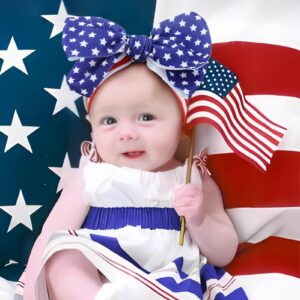 YanJie 4th of July Baby Nylon Headbands, Red Blue White Star Hair Accessories with Big Bows for Newborns, Infants, and Toddler Girls (America Flag)