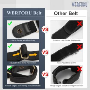 WERFORU No Buckle Elastic Stretch Belt for Women Men 2 Loop Buckle Free Invisible Belt for Jeans Pants 2 Pack,Fit 2 loop distance 7"-14"