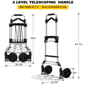 330 LB Capacity Folding Hand Truck Dolly Cart, Portable Aluminum Dolly Cart with Telescoping Handle and Rubber Wheels for Moving,Shopping,Travel,Office Use