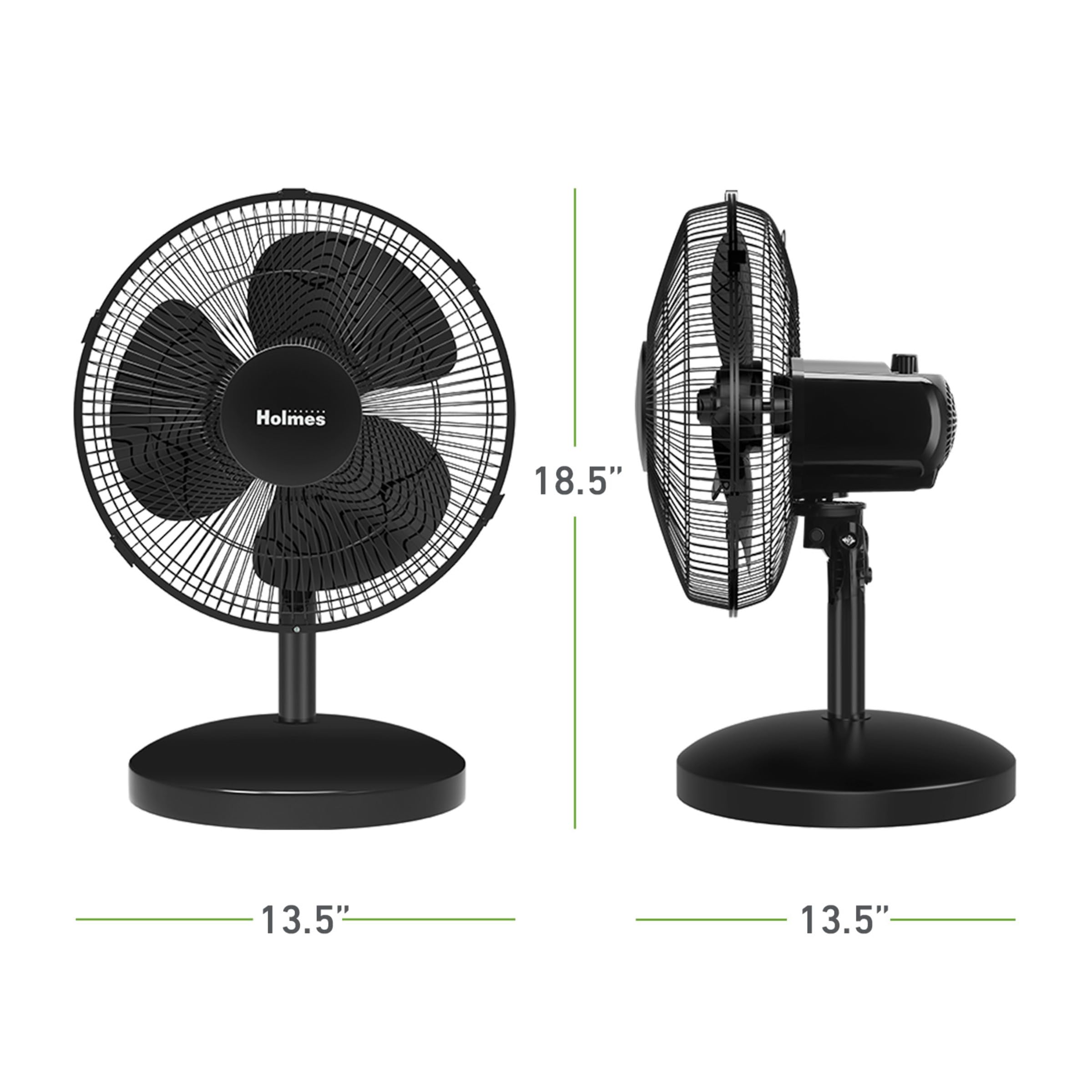 HOLMES 12" Table Fan, 75° Oscillation, 3 Speeds, 15° Adjustable Head Tilt, Ideal for Home, Bedroom or Office, Black