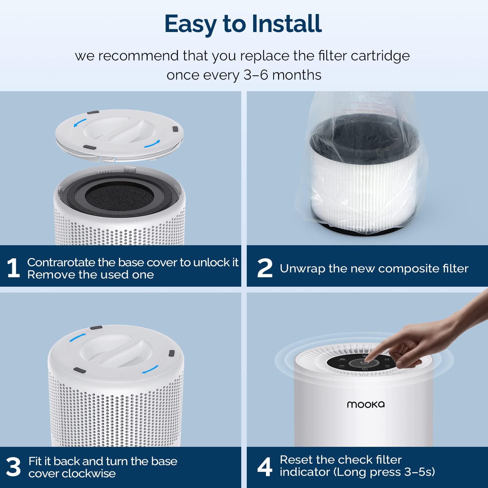 Air Purifier and Filter Combo, Air Purifiers for Home Large Rooms up to 1200ft², MOOKA H13 True HEPA Air Purifier for Bedroom Pets with Fragrance Sponge, Timer, Air Filter Cleaner