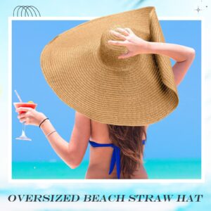 2 Pcs Oversized Beach Hat for Women UV Protection Large Wide Brim Foldable Beach Hat Floppy Beach Cap for Summer Outdoor (Brown, White)