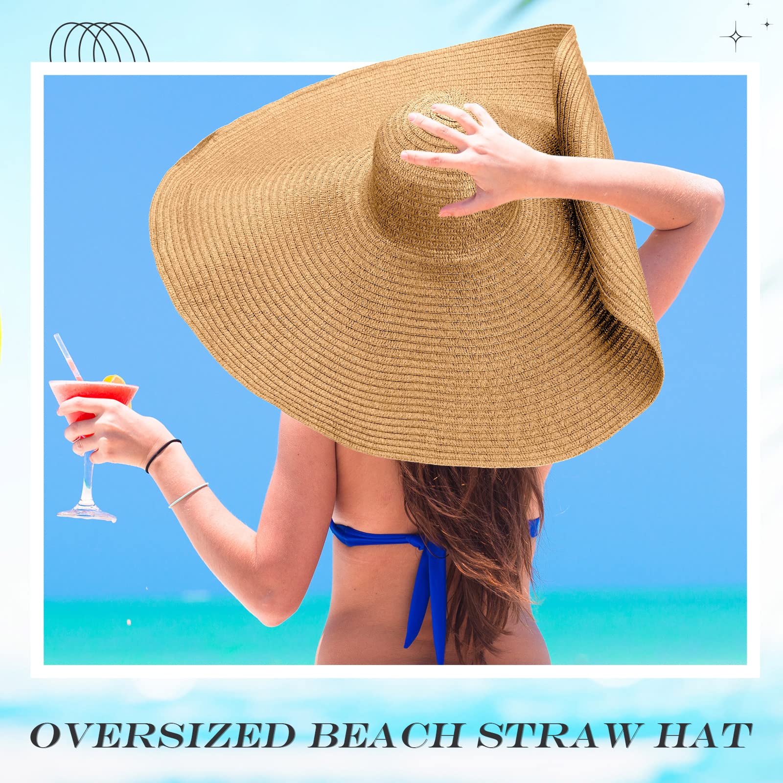 2 Pcs Oversized Beach Hat for Women UV Protection Large Wide Brim Foldable Beach Hat Floppy Beach Cap for Summer Outdoor (Brown, White)