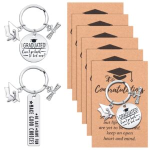 Cunno 12 Pcs Graduation Gifts Keychain 6 Pcs Graduation Key Chains Class of 2024 and 6 Pcs Inspirational Cards Grad Gift for Seniors 2024 High School College Student