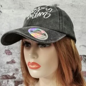 Hepandy Funny Boy's Mom Hat for Women, Embroidered Gifts Mama Baseball Cap, Distressed Washed Black Cotton Adjustable Hat