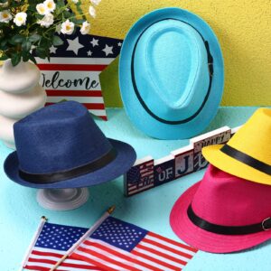 Mepase 16 Pcs 1920s Straw Hats Bulk Men Women Short Brim Caps Dress Hats Panama Style Hat Trilby Hats Western Straw Hats Colorful Party Hats Sun Hat for Summer Camping Garden Beach Fishing