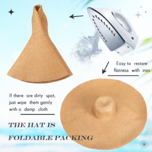 2 Pcs Oversized Beach Hat for Women UV Protection Large Wide Brim Foldable Beach Hat Floppy Beach Cap for Summer Outdoor (Brown, White)