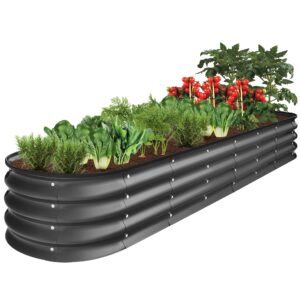 best choice products 8x2x1ft outdoor metal raised garden bed, oval deep root planter box for vegetables, flowers, herbs, and succulents w/ 108 gallon capacity - charcoal