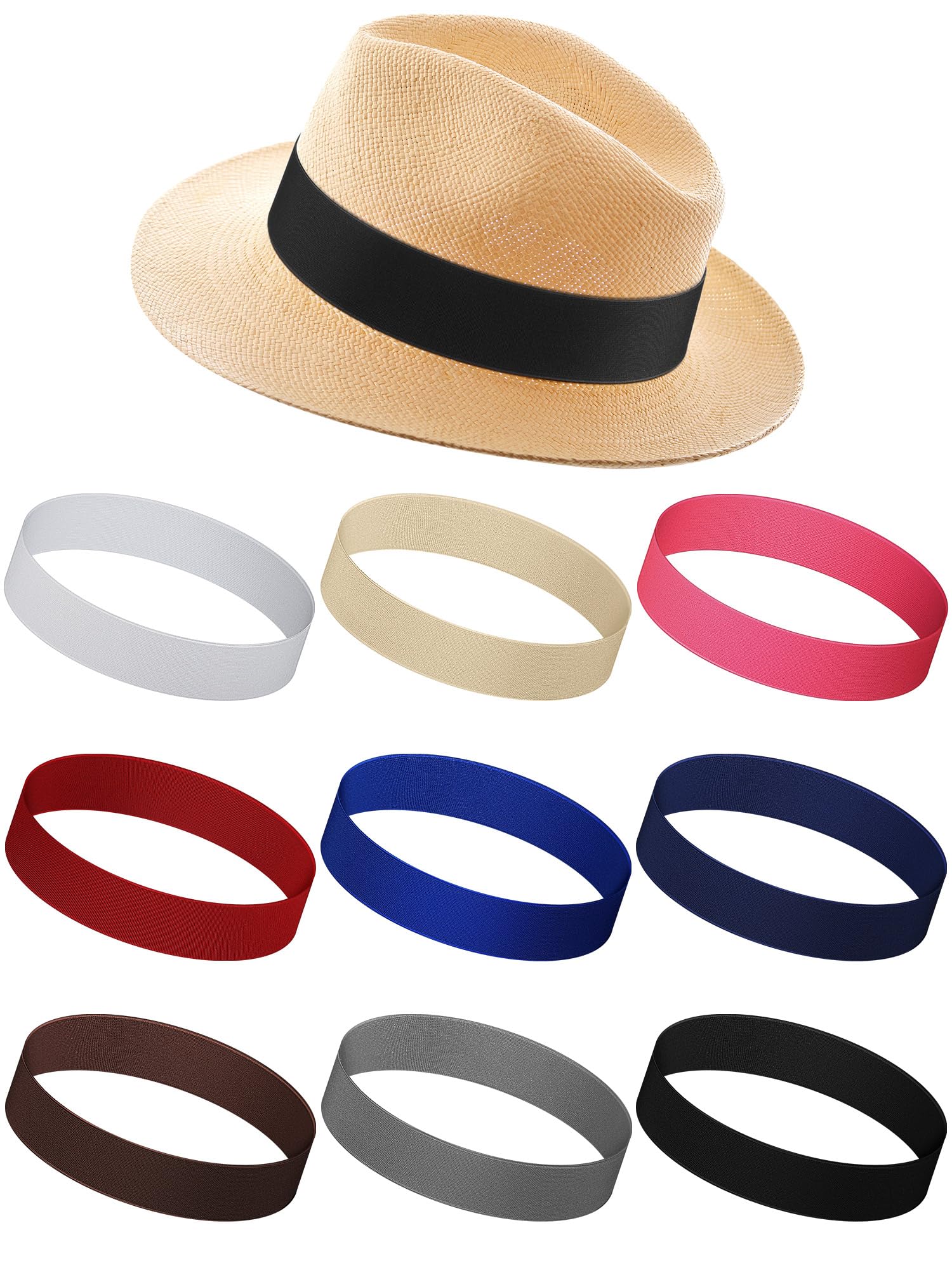 Yahenda 9 Pcs Stretchable Hat Band Ribbon Panama Hat Band Western Cowboy Hat Band Costume Headwear for Women Men (Multicolor)