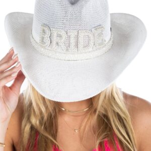 Funky Junque Women's Cowboy Hat - Bride (White/Silver)