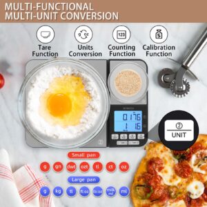 BOMATA Dual Platform Digital Kitchen Scale with Two Precision 0.1 g & 0.01 g/0.001 oz, Max Capacity 11 lb/5 kg, Food Scales Grams and Ounces with Stainless Steel, Backlit LCD