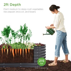 Best Choice Products 8x2x2ft Metal Raised Garden Bed, Oval Outdoor Deep Root Planter Box for Vegetables, Herbs w/ 4 Support Bars, 215 Gal Capacity - Charcoal