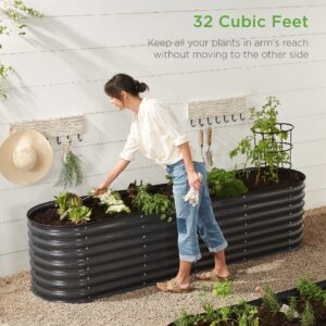 Best Choice Products 8x2x2ft Metal Raised Garden Bed, Oval Outdoor Deep Root Planter Box for Vegetables, Herbs w/ 4 Support Bars, 215 Gal Capacity - Charcoal